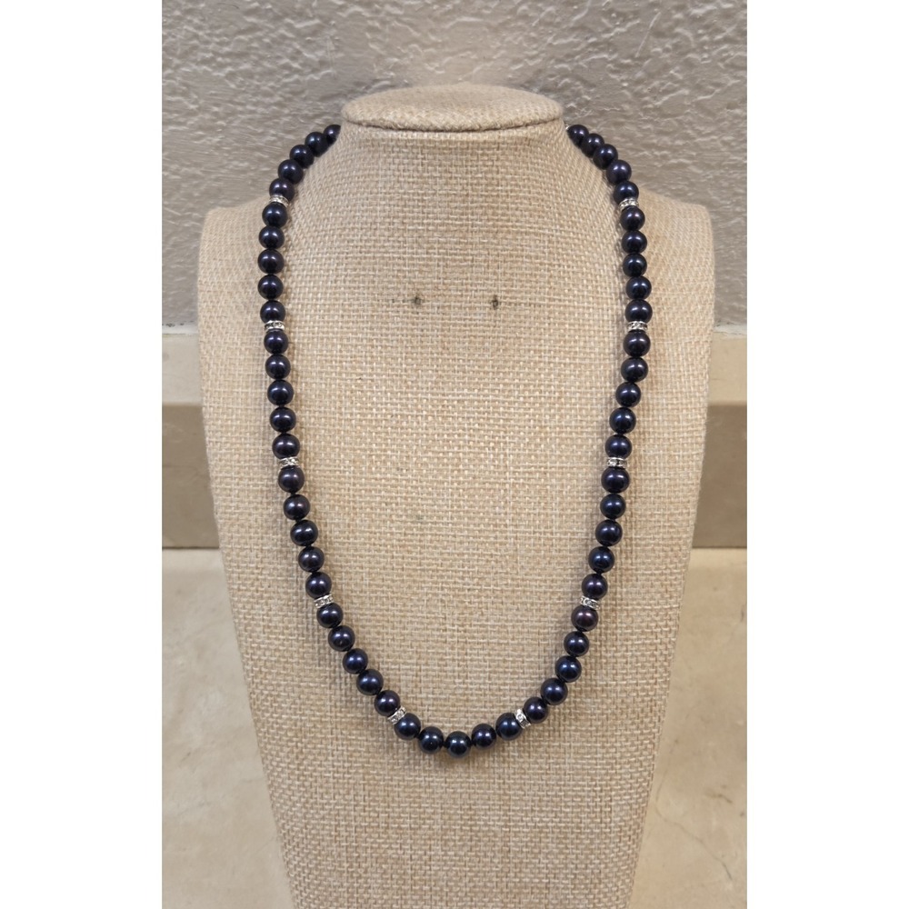 Danbury Mint "Midnight Spell" Sterling Silver Purple Pearls Crystal Necklace 18"